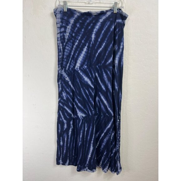 Pink Lotus Sz M High Slit Maxi Skirt Blue Grey Tie Die - Picture 2 of 6
